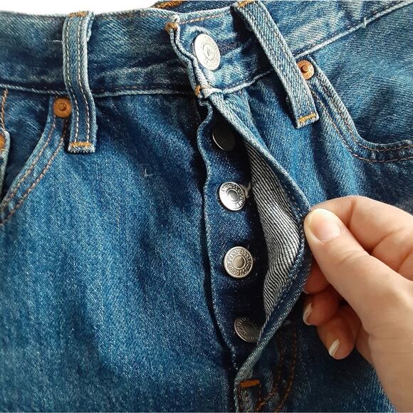 Levis 501 Skinny Jeans Button Fly High Rise Slim Fit Distressed Womens 25 ×28 - Picture 6 of 15